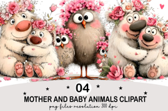 Mother and Baby Animals Clipart Watercolor png Product Image 1
