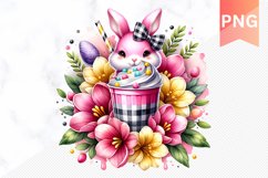 Easter Bunny And Milkshake Flowers Sublimation - Clipart PNG Product Image 1
