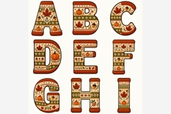 Cozy Fall Knitted Sweater Alphabet PNG Bundle, A-Z Autumn Product Image 4