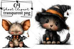 Whimsical Halloween Ghost Clipart Watercolor PNG Product Image 1