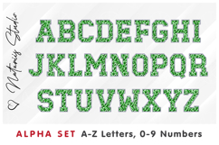 Green Sequins Alpha Set. Letters Numbers Clipart. Product Image 2
