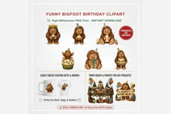 Funny Bigfoot Birthday Clipart | 12 PNG Cute Sasquatch Party Product Image 7