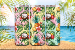 3D Puff tropical leaf with Fruits Summer Tumbler Wrap PNG Su Product Image 1
