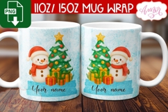 Custom Christmas mug wrap PNG, Cute Snowman png template Product Image 2