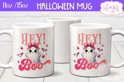 Hey boo mug wrap sublimation PNG, Pink Halloween mug PNG Product Image 2