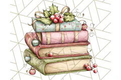 Christmas Book Clipart, Festive Reading PNG Illustrations Product Image 4