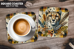 Tiger, Wild Animals, Buffalo Plaid Square Coaster PNG Product Image 1