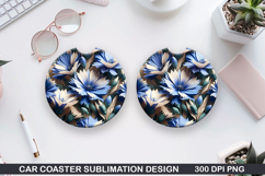 Flowers Car Coaster Sublimation| Flowers Coaster PNG Design Product Image 1