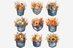 Autumn Denim Pocket Clipart Bundle | Fall Floral Pocket PNG Product Image 3