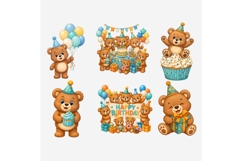 Teddy Bear Birthday Clipart PNG, 12 Cute Bear Party Designs Product Image 5