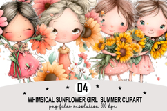 Whimsical Sunflower Girl Summer Clipart Watercolor png Product Image 1