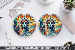 Liberty Car Coaster Sublimation| 4th Of July Coaster PNG Product Image 1