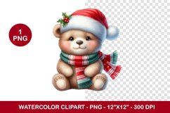 png watercolor clipart - christmas baby bear Product Image 1