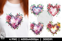 Crystal Heart with Roses Clipart Product Image 1