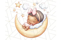 Sleeping Baby on Moon PNG, Cute Night Sky Baby Clipart Png Product Image 4