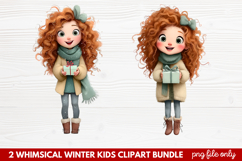 2 Whimsical Winter Kids Clipart | Cute Winter Kids PNG Product Image 1