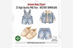 Autumn Baby Clipart | Watercolor Baby Denim Outfit PNG Product Image 6