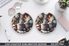 Cute Coffee Car Coaster Sublimation | Christmas Coaster PNG Product Image 1