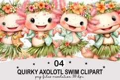 Quirky Axolotl Swim Clipart png Watercolor png Product Image 1