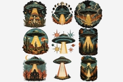 Retro UFO T-Shirt Graphics Bundle | Alien Spaceship PNG Product Image 7