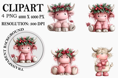 Christmas Highland Cow Clipart Watercolor PNG Product Image 1