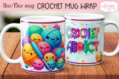 Crochet addict mug wrap PNG for sublimation| Cute yarn balls Product Image 2