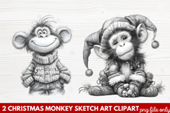 Christmas Monkey Sketch Art Clipart | Hand-Drawn Holiday Product Image 1