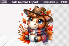 Fall Coffee Horse Clipart | Autumn Animals Leaves PNG Product Image 1