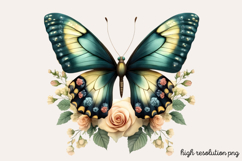 Butterfly Flowers Clipart PNG Product Image 1