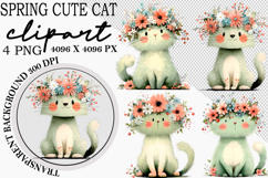 Whimsical Spring Cute Cat Clipart Png Product Image 1