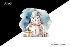 Blue Snowman Clipart, Gold and Blue Chistmas Clipart Product Image 1