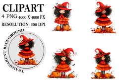 Whimsical Halloween Girl Clipart Watercolor PNG Product Image 1