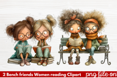 Bench friends Women reading Clipart Product Image 1