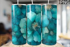 Teal Alcohol Ink Flower Tumbler Wrap -High Quality 300 Dpi Product Image 1