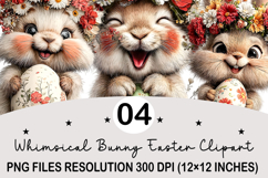 Whimsical Bunny Easter Clipart, Watercolor Easter Bunny PNG Product Image 1