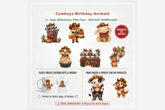 Cowboy Birthday Animals Clipart PNG | Western Party Animal Product Image 7