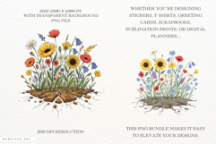 Whimsical Summer Wildflowers Clipart Product Image 2