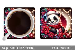 Christmas Panda Coaster. Christmas Coaster Sublimation Product Image 1