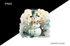 Green Snowman Clipart, Gold and Emerald Chistmas Clipart Product Image 1
