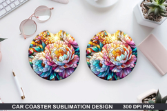 Flower Car Coaster Sublimation| Summer Coaster PNG Design Product Image 1