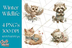 Snowy Forest Animals Clipart PNG, Holiday Woodland Art Product Image 1