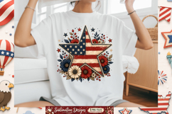 American Flag Star Floral Sublimation PNG Product Image 2