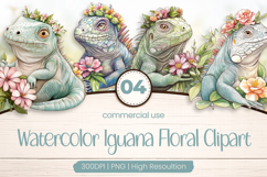 Watercolor Iguana Floral Clipart PNG Product Image 1