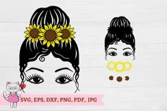 Sunflower messy bun curly SVG, Hair Sublimation Design Product Image 3