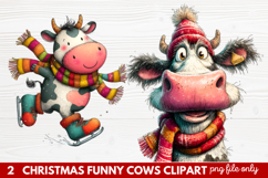 Funny Christmas Cows Clipart | Cute Holiday Farm Animal Product Image 1