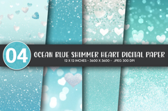 Ocean Blue Shimmer Heart Digital Paper Product Image 1