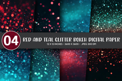 Red and Teal Glitter Bokeh Digital Paper Product Image 1
