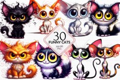 Funny Cat Clipart, Funny Cats Sublimation bundle Product Image 1