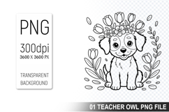Cute Floral Dog, Animal Sublimation Clipart PNG Product Image 1