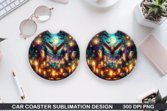 Owl Car Coaster Sublimation |Halloween Coaster PNG Product Image 1